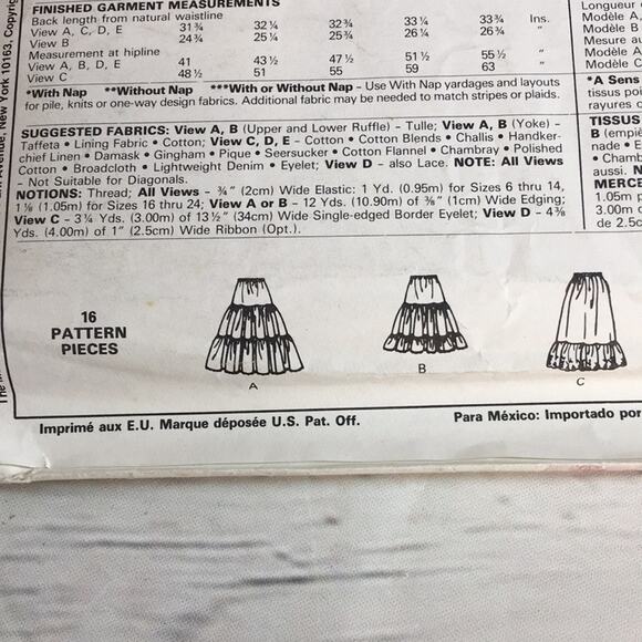 Vintage 1987 McCall's Sewing‎ Pattern 3079 Boho Petticoats & Skirts Size X-Small - Picture 9 of 15